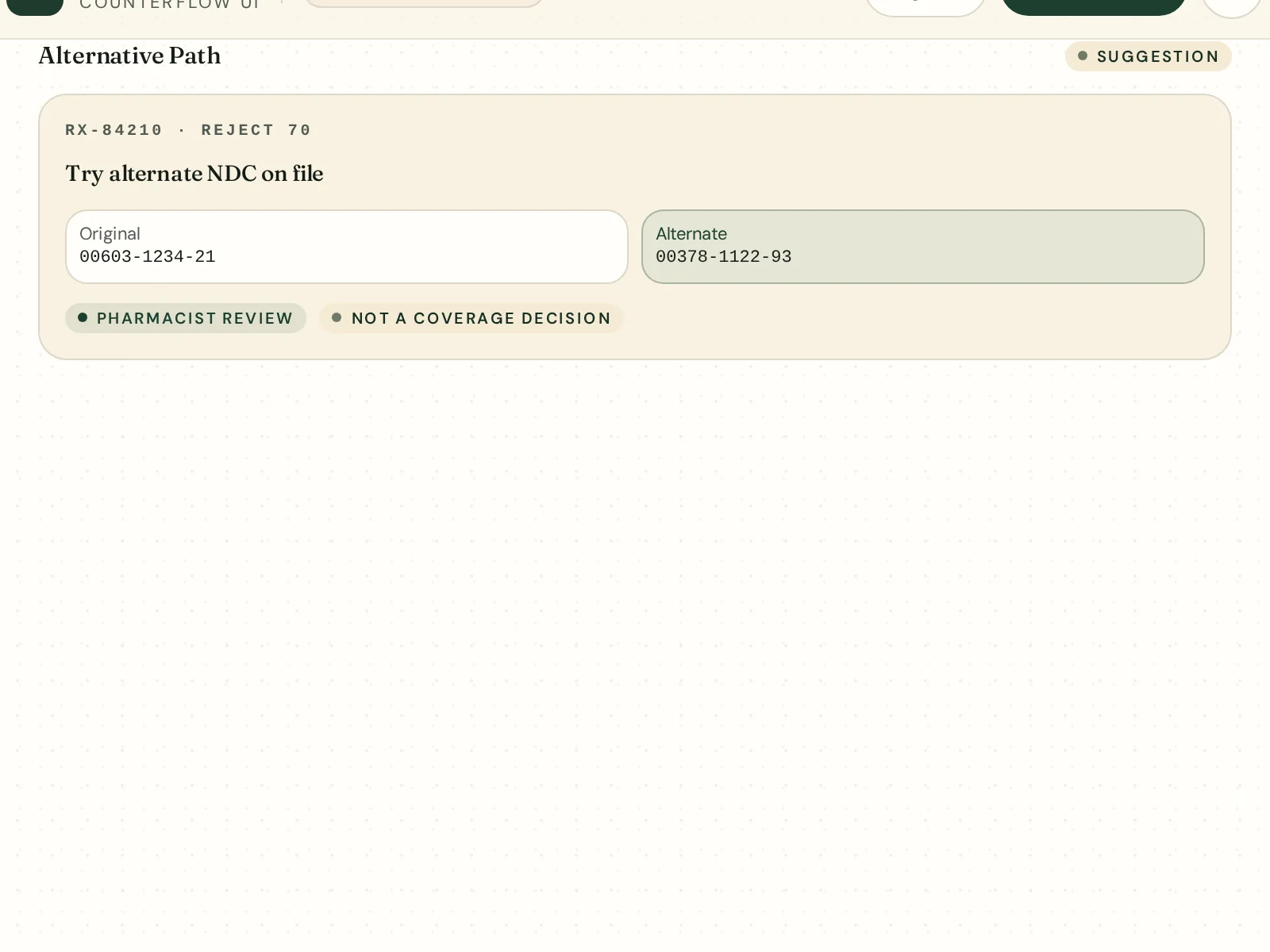 Alternative Path module — alternates routed for pharmacist review